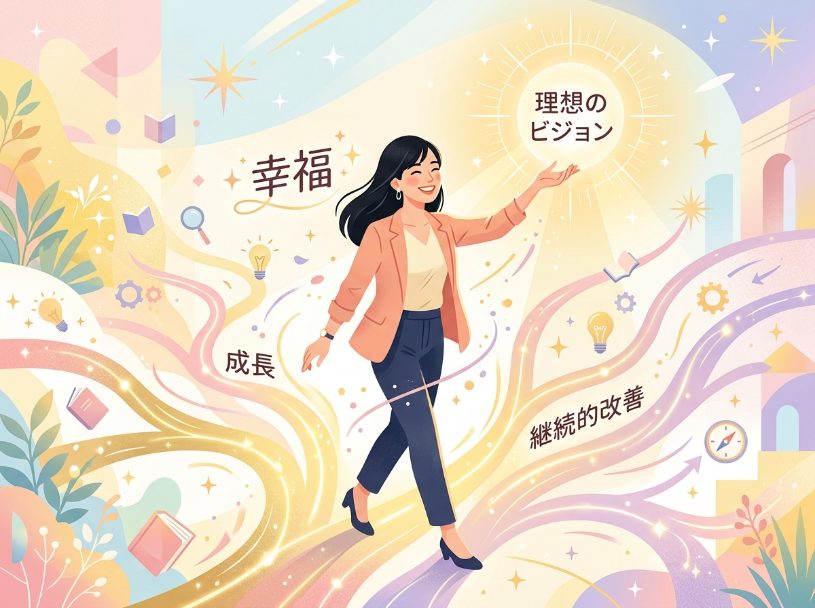 見出し2画像_嶋村吉洋社長が主催するワクセルのコラム_瀧川昇三_②理想の姿の明確化 - 「理想の自分」「上質世界」を見上げている女性
